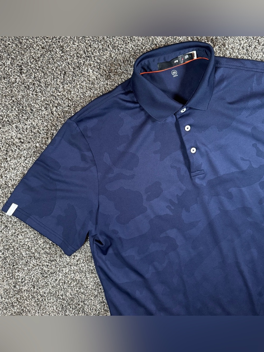 RLX Ralph Lauren Mens Large Navy Camo Performance Polo Golf Stretch Preppy